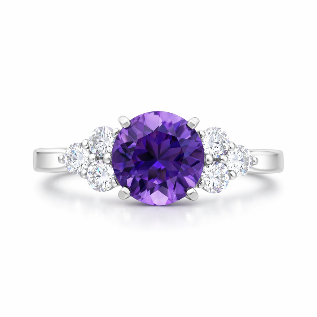 18ct White Gold Amethyst Diamond Round Cut Cluster Ring J672 Image 2