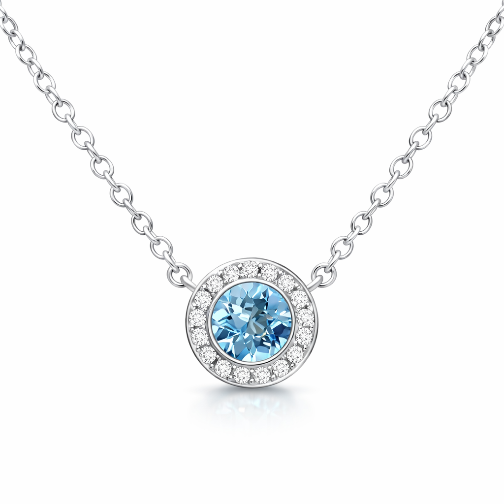 18ct White Gold Aquamarine Diamond Cluster Necklace DMN-2775 Image 1