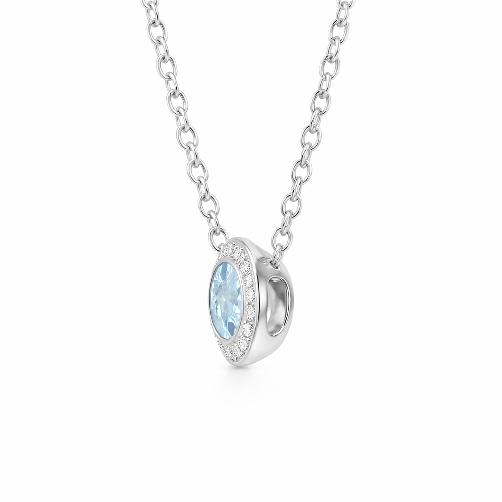 18ct White Gold Aquamarine Diamond Cluster Necklace DMN-2775 Image 2