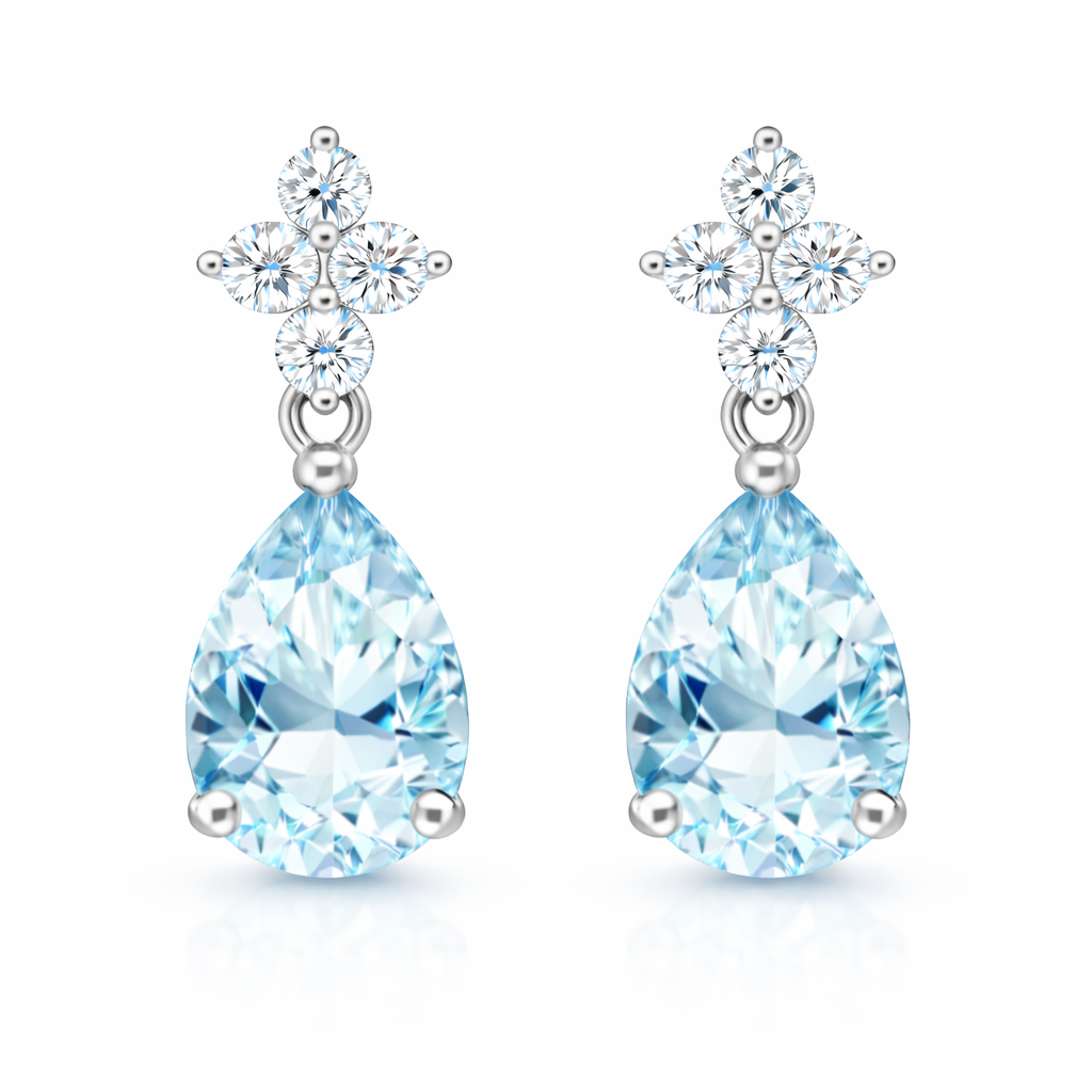 18ct White Gold Aquamarine Diamond Drop Earrings DMN-1978 Image 1