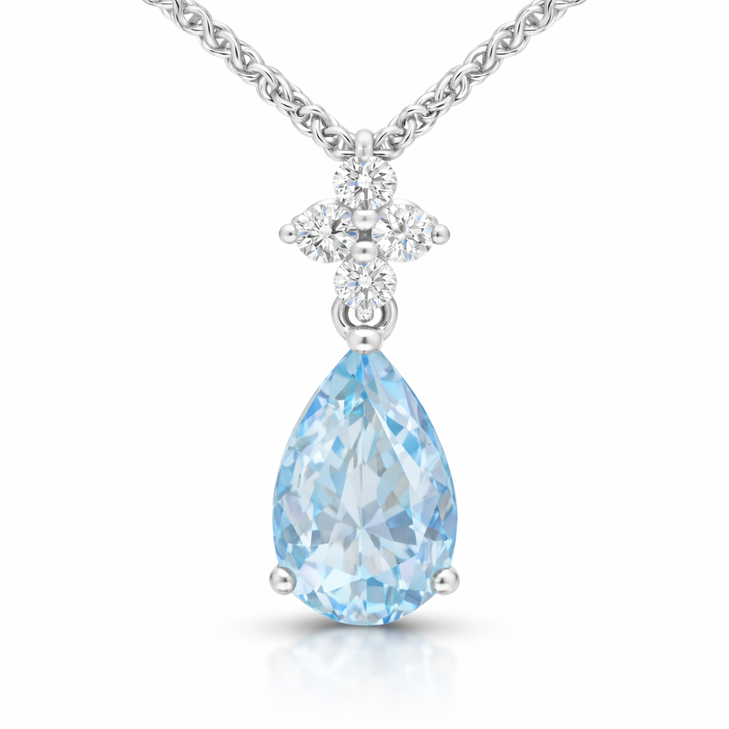 18ct White Gold Aquamarine Diamond Pear Cut Necklace DMN-1977 Image 1