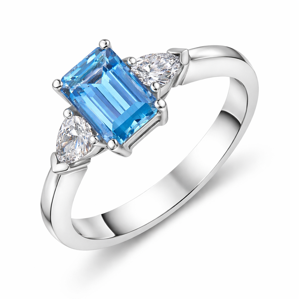 18ct White Gold Aquamarine Diamond Three Stone Ring 58660AQ Image 1