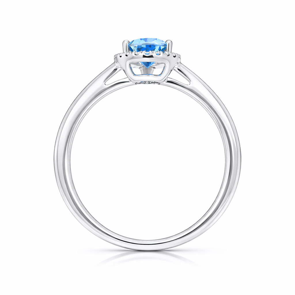 18ct White Gold Blue Topaz Diamond Pear Cut Halo Ring RW-1644-BT Image 3