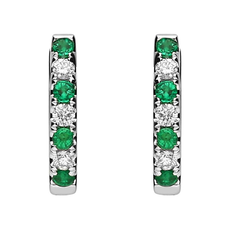 18ct White Gold Emerald and Diamond Huggie Hoop Earrings E01124E Image 1