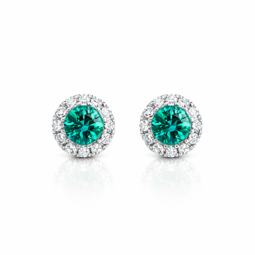 18ct White Gold Emerald and Diamond Round Stud Earrings 46845 Image 1