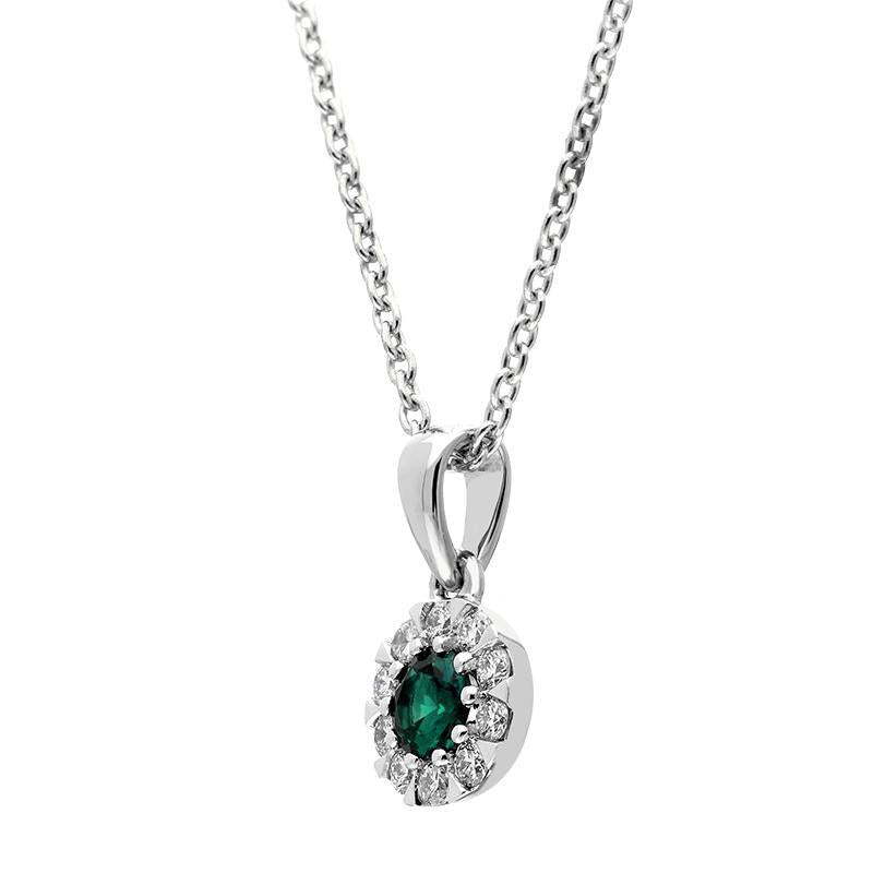 18ct White Gold Emerald Diamond Cluster Pendant P00011E Image 2