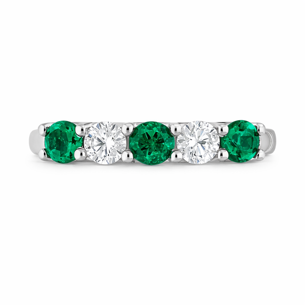 18ct White Gold Emerald Diamond Five Stone Half Eternity Ring 42706 Image 2