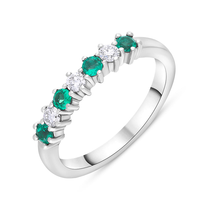18ct White Gold Emerald Diamond Half Eternity Ring 41220 Image 1