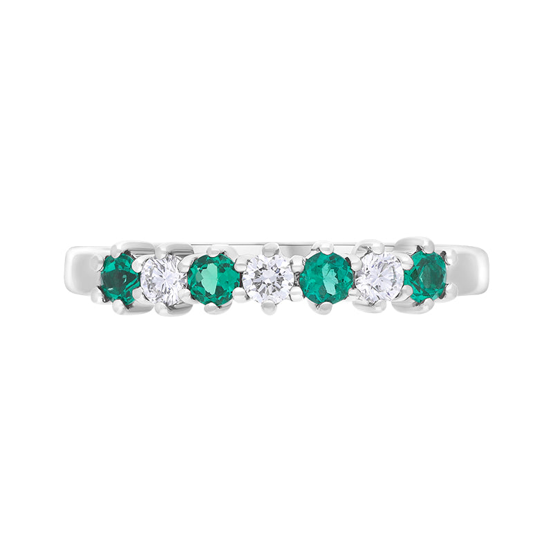 18ct White Gold Emerald Diamond Half Eternity Ring 41220 Image 2