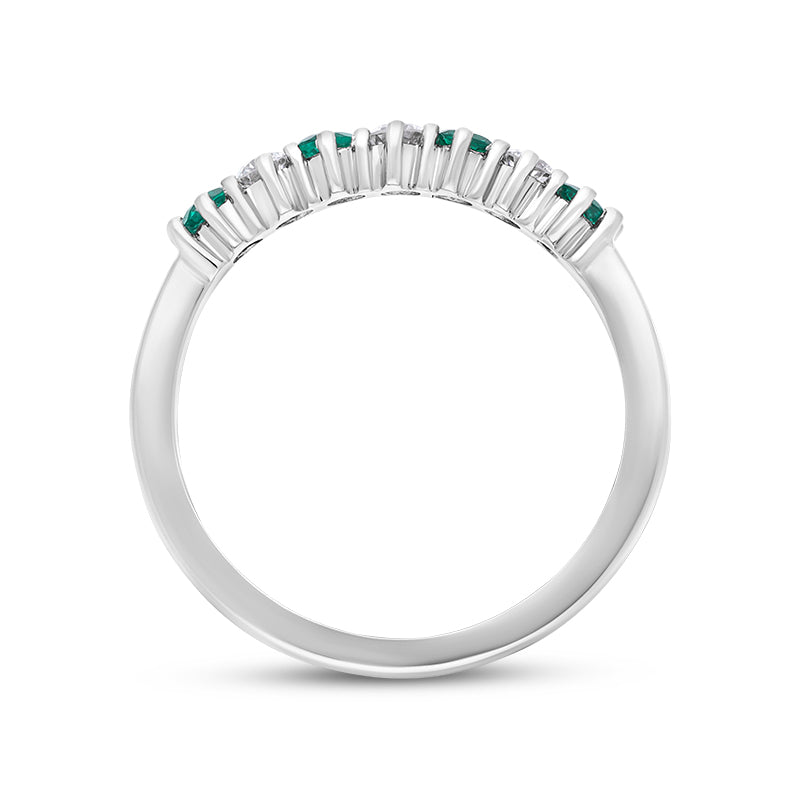 18ct White Gold Emerald Diamond Half Eternity Ring 41220 Image 3