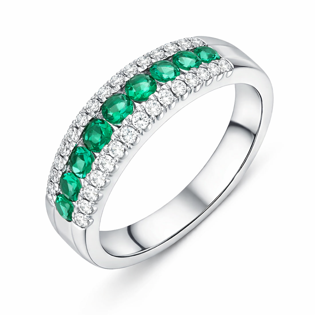 18ct White Gold Emerald Diamond Nine Stone Tension Set Graduating Half Eternity Ring G1548 Image 1