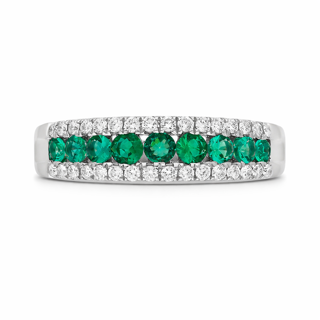 18ct White Gold Emerald Diamond Nine Stone Tension Set Graduating Half Eternity Ring G1548 Image 2