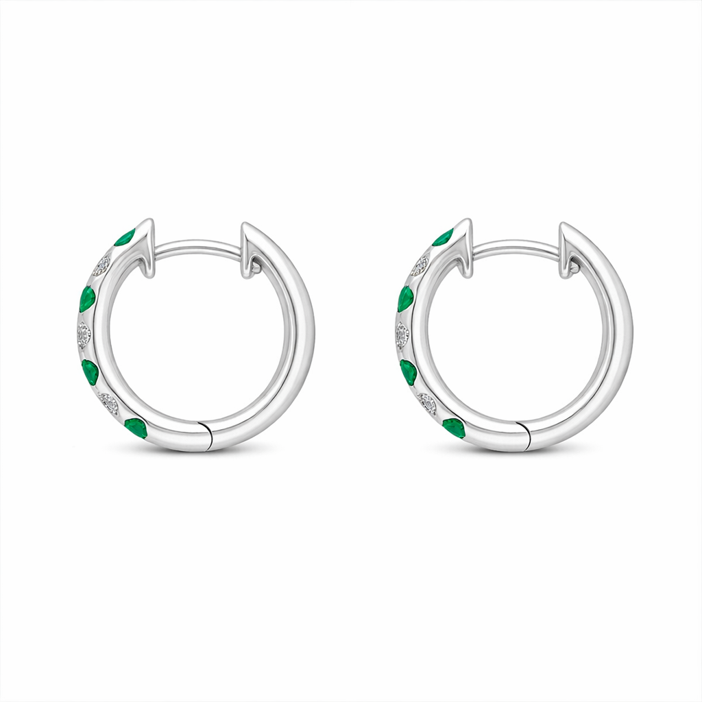 18ct White Gold Emerald Diamond Seven Stone Hoop Earrings 46276 Image 2