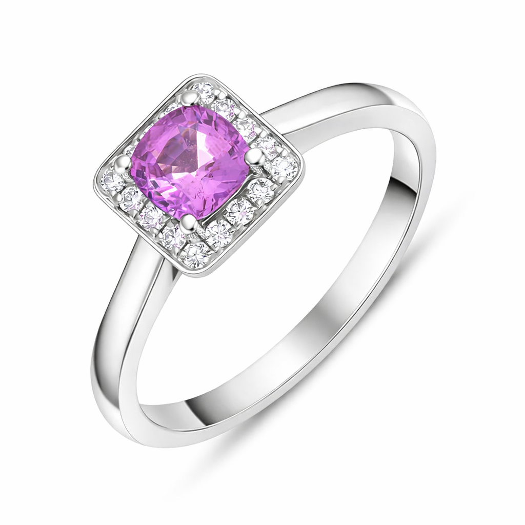 18ct White Gold Pink Sapphire Diamond Pave Cluster Ring 66747 Image 1