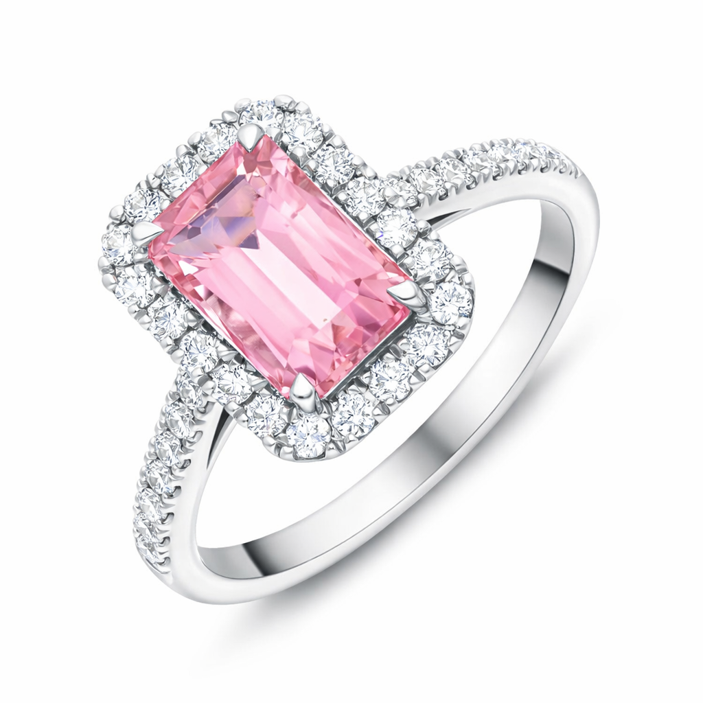 18ct White Gold Pink Tourmaline Diamond Shoulder Set Cluster Ring H693 Image 1