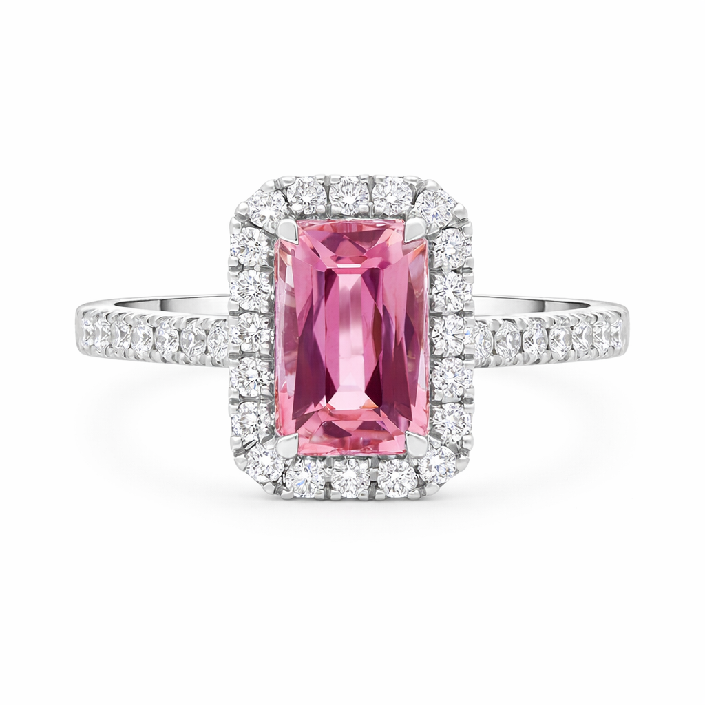 18ct White Gold Pink Tourmaline Diamond Shoulder Set Cluster Ring H693 Image 2