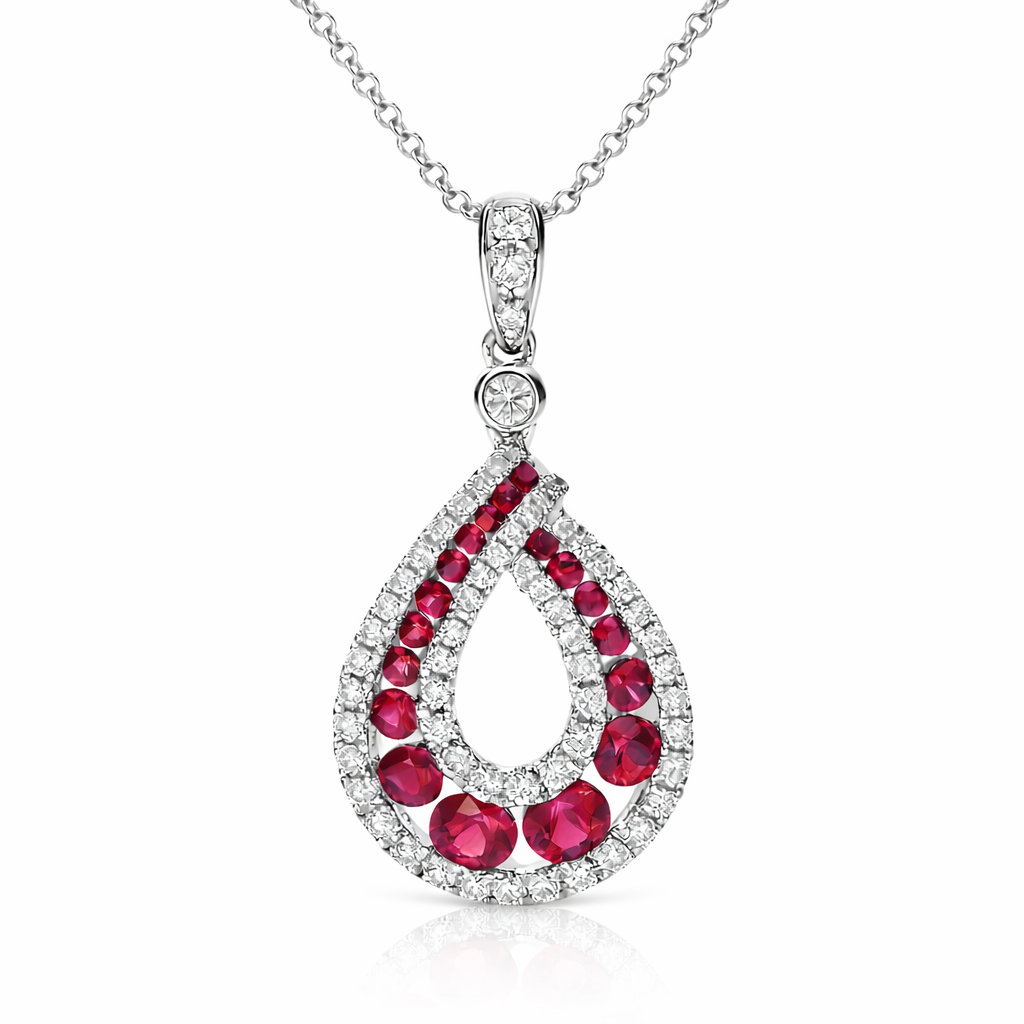 18ct White Gold Ruby and Diamond Open Teardrop Necklace DMN-1399 Image 1