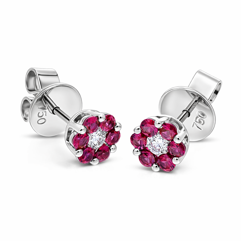 18ct White Gold Ruby Diamond Cluster Stud Earrings 36846 Image 2