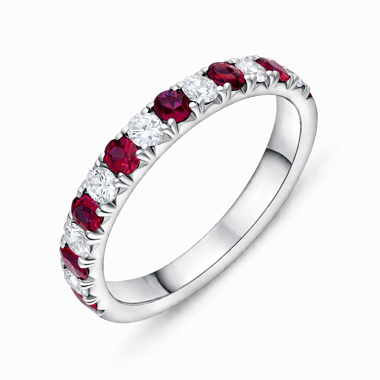 18ct White Gold Ruby Diamond Half Eternity Ring 36265 Image 1