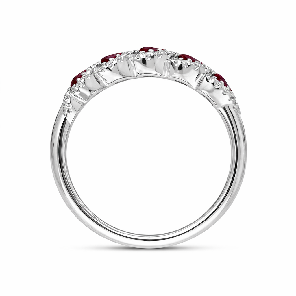 18ct White Gold Ruby Diamond Marquise Half Eternity Ring D391 Image 3