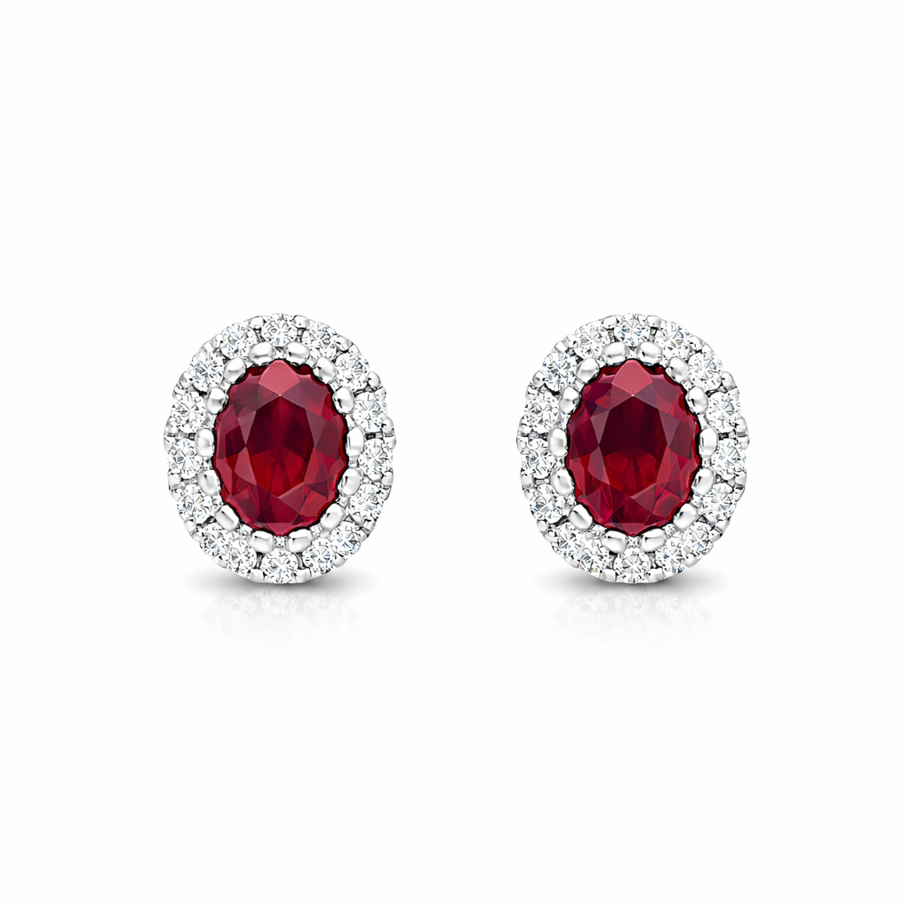 18ct White Gold Ruby Diamond Oval Cluster Earrings 36847F3 Image 1