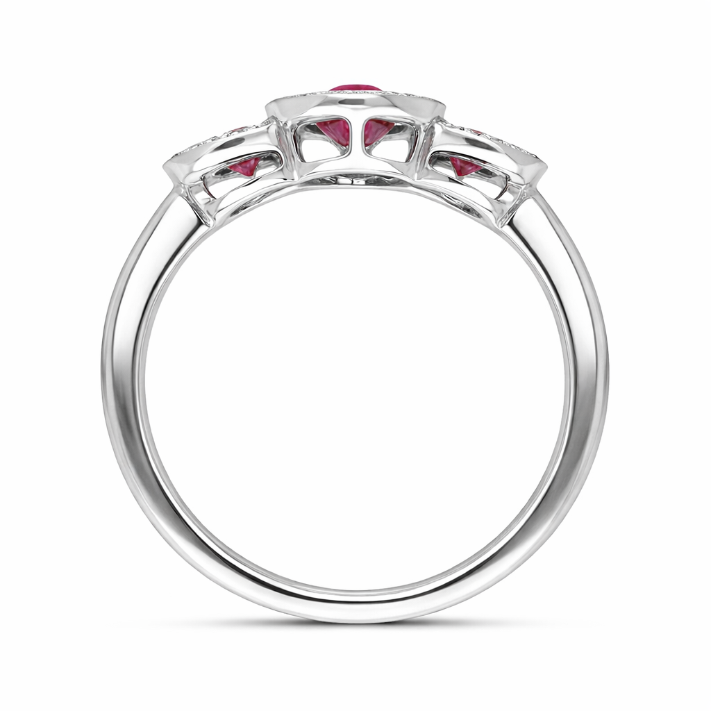 18ct White Gold Ruby Diamond Pave Oval Cluster Ring D141 Image 3