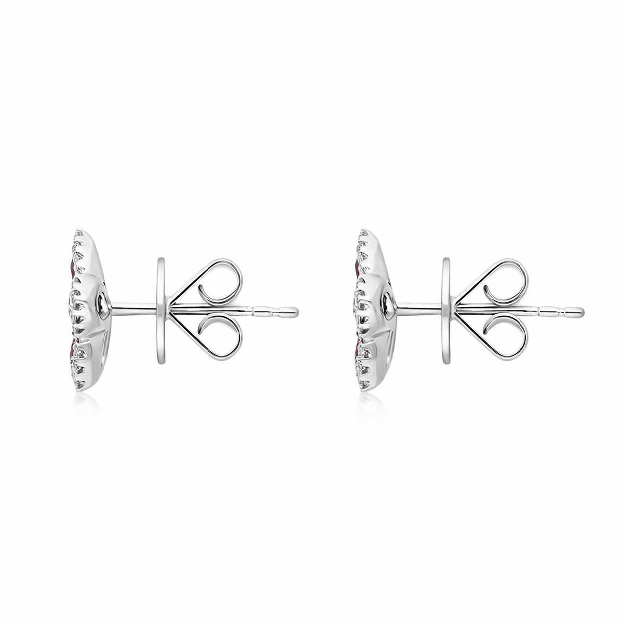 18ct White Gold Ruby Diamond Pear Cluster Flower Stud Earrings H530 Image 2
