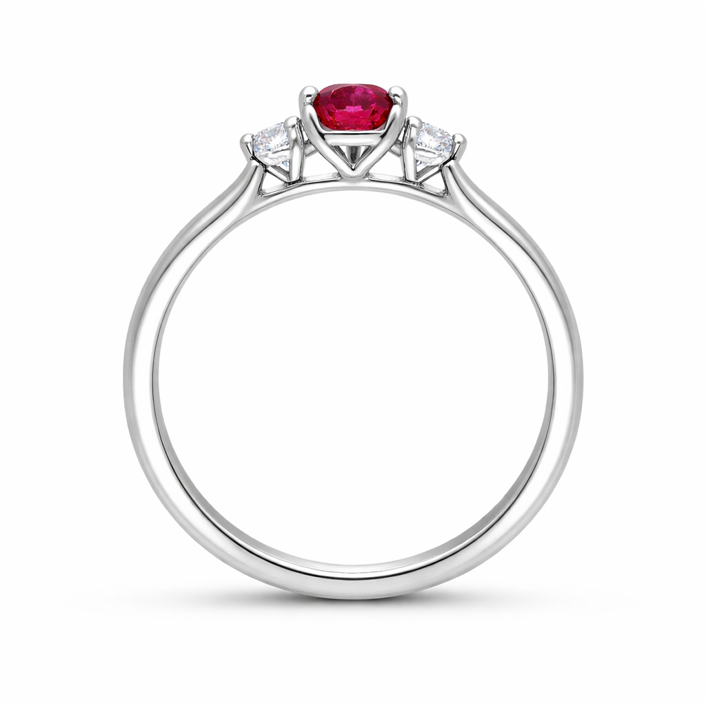 18ct White Gold Ruby Diamond Pear Cut Three Stone Ring J452 Image 2