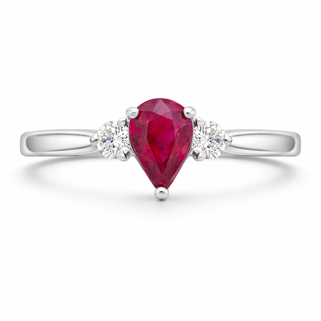 18ct White Gold Ruby Diamond Pear Cut Three Stone Ring J452 Image 3