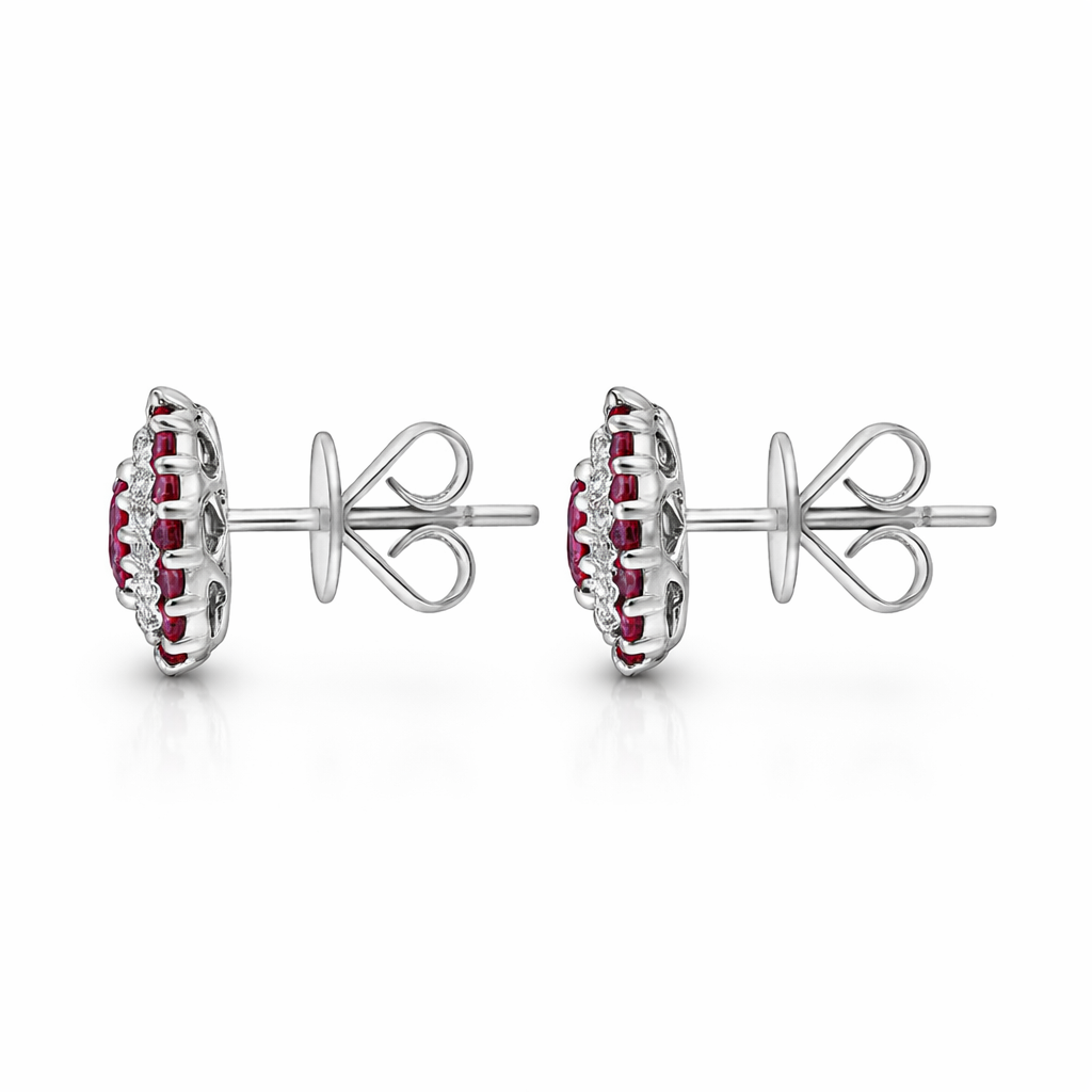 18ct White Gold Ruby Diamond Surround Teardrop Stud Earrings 36859 Image 2