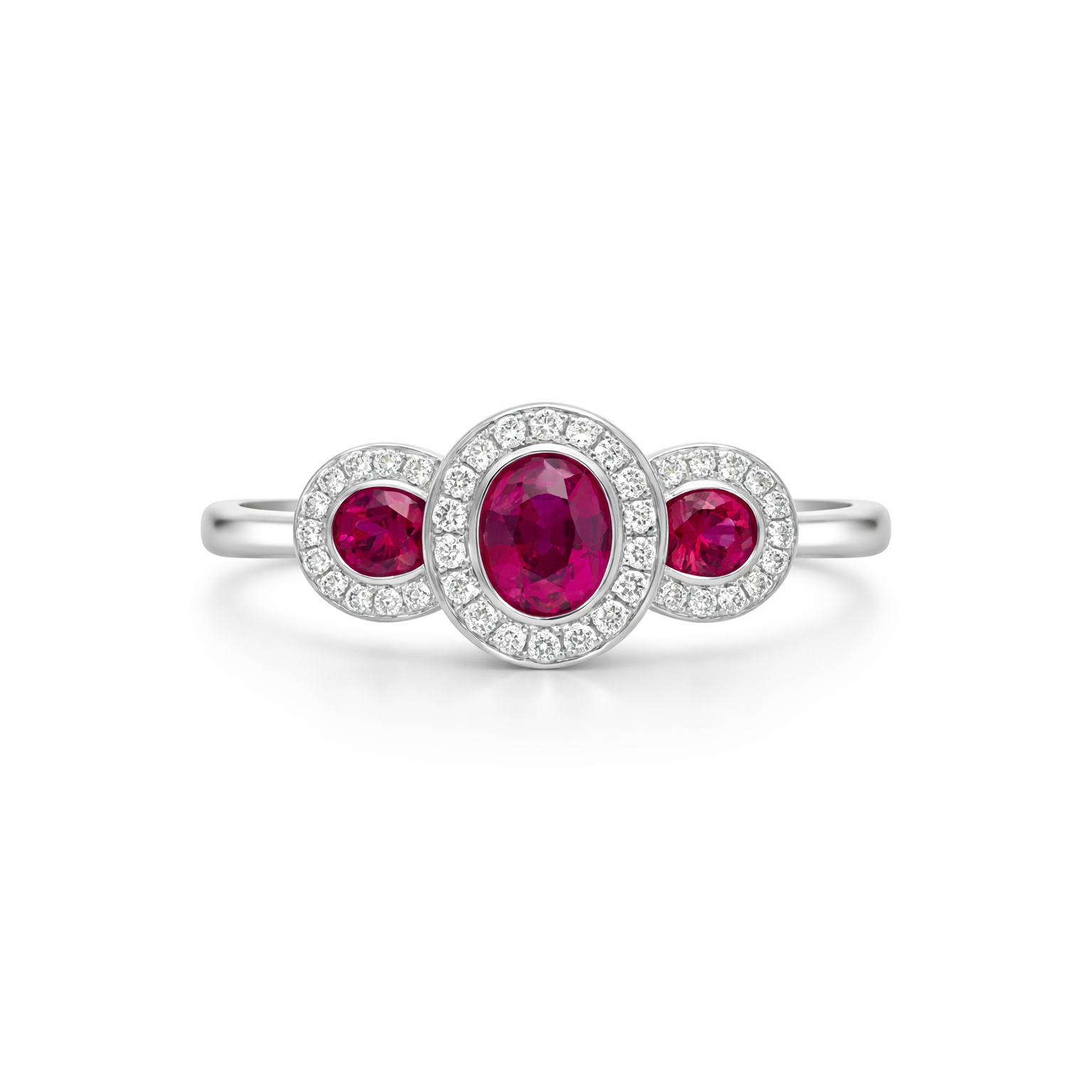 18ct White Gold Ruby Diamond Triple Pave Cluster Ring D138 Image 2