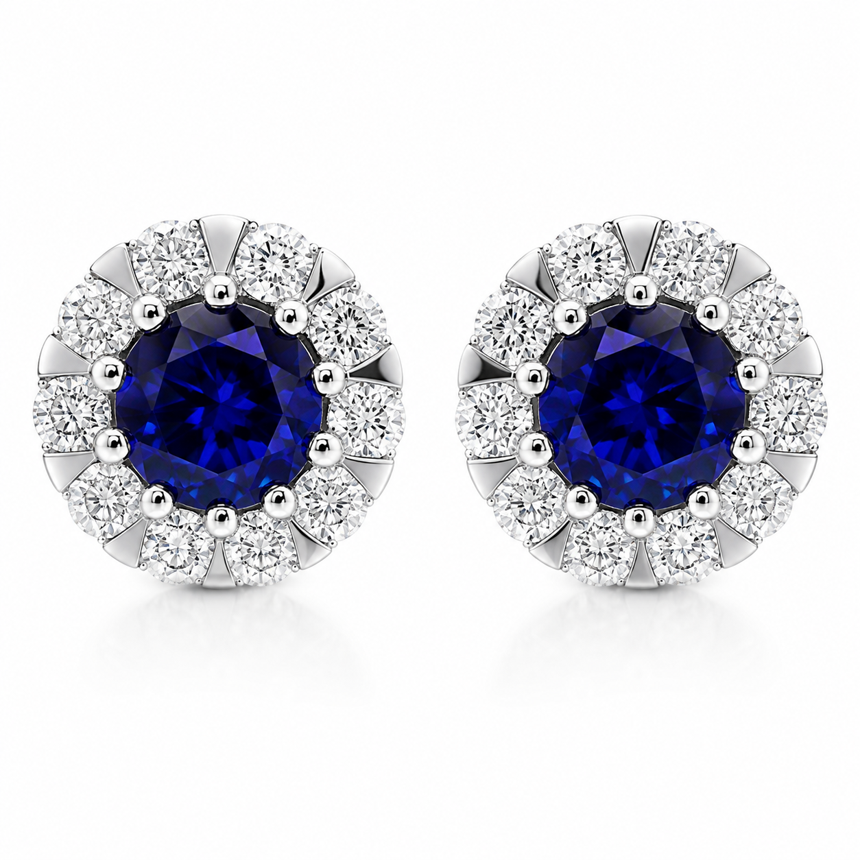 18ct White Gold Sapphire Diamond Cluster Stud Earrings