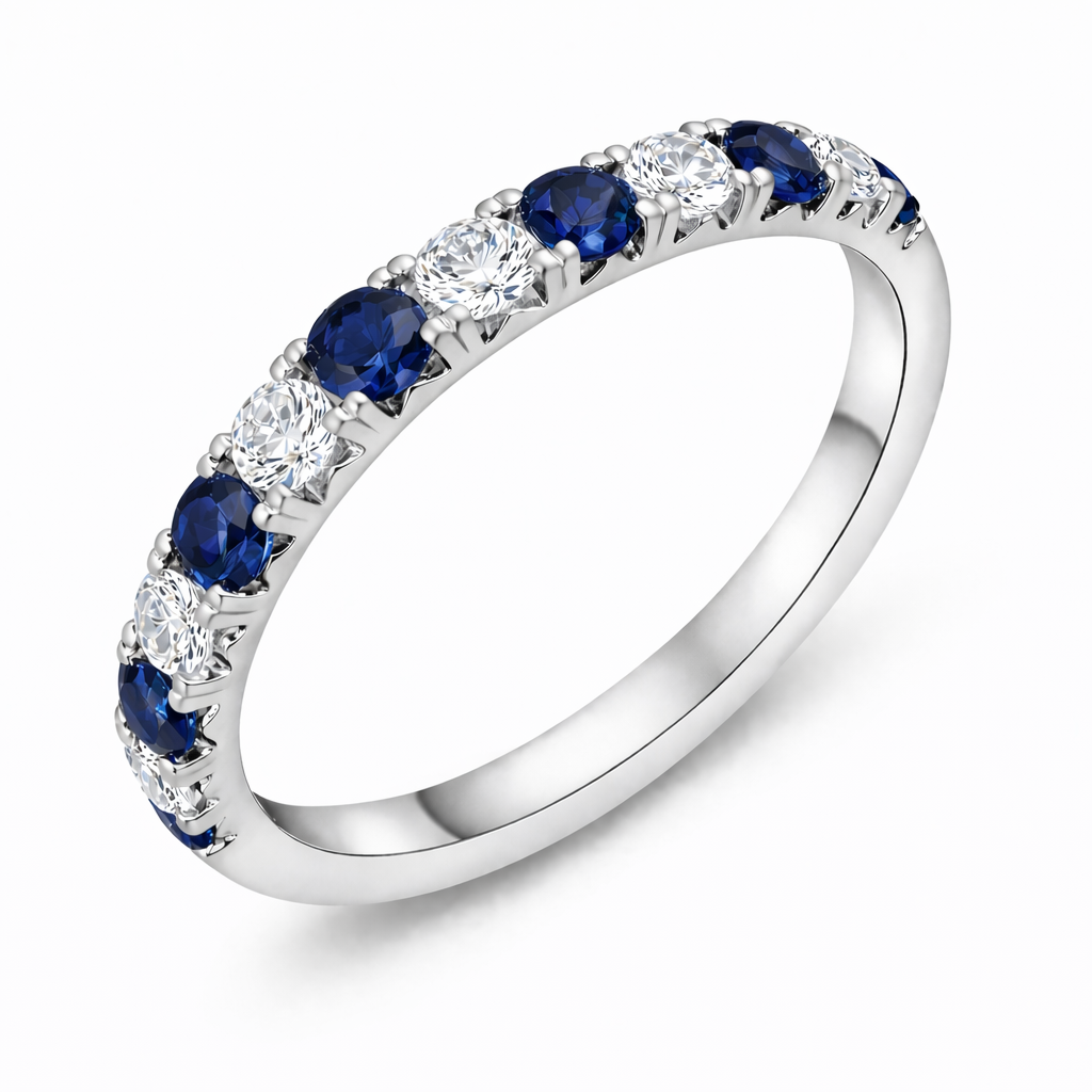 18ct White Gold Sapphire Diamond Half Eternity Ring 26265 Image 1