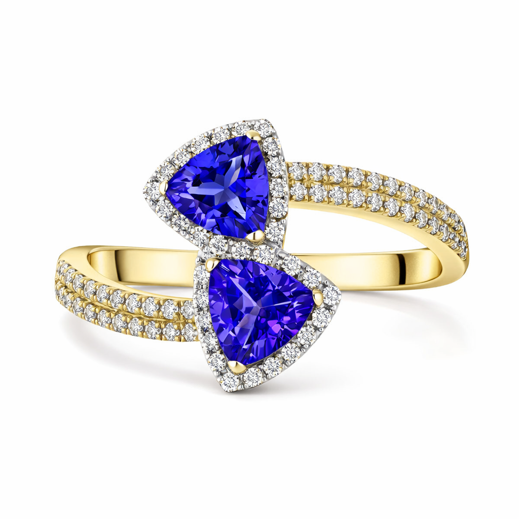 18ct Yellow Gold Tanzanite Diamond Trillion Cut Crossover Ring RTT-0427-TZ Image 2