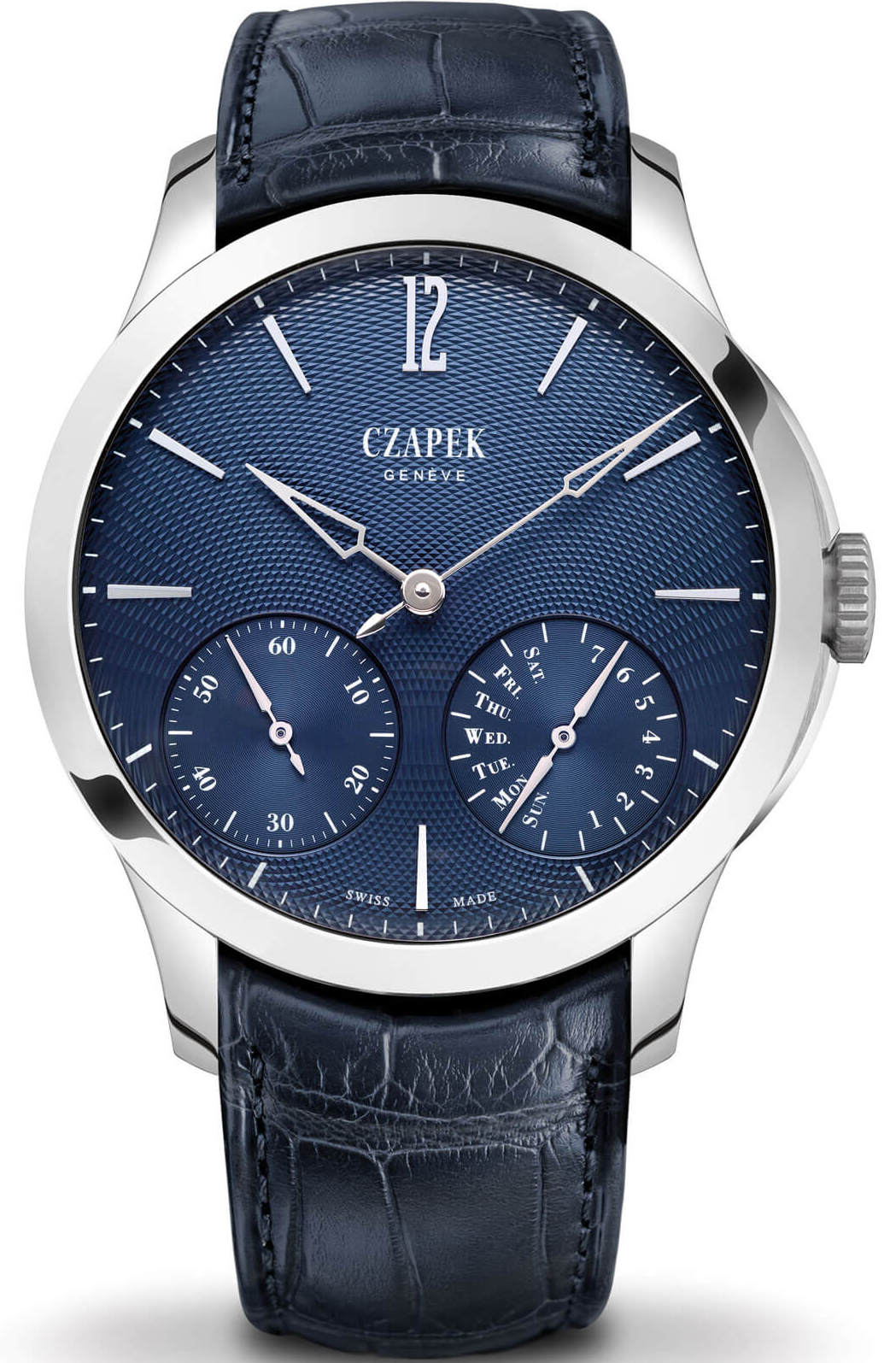 Czapek Watch Quai des Bergues Steel Guilloche Ricochet Steel Aqua Blue Limited Edition