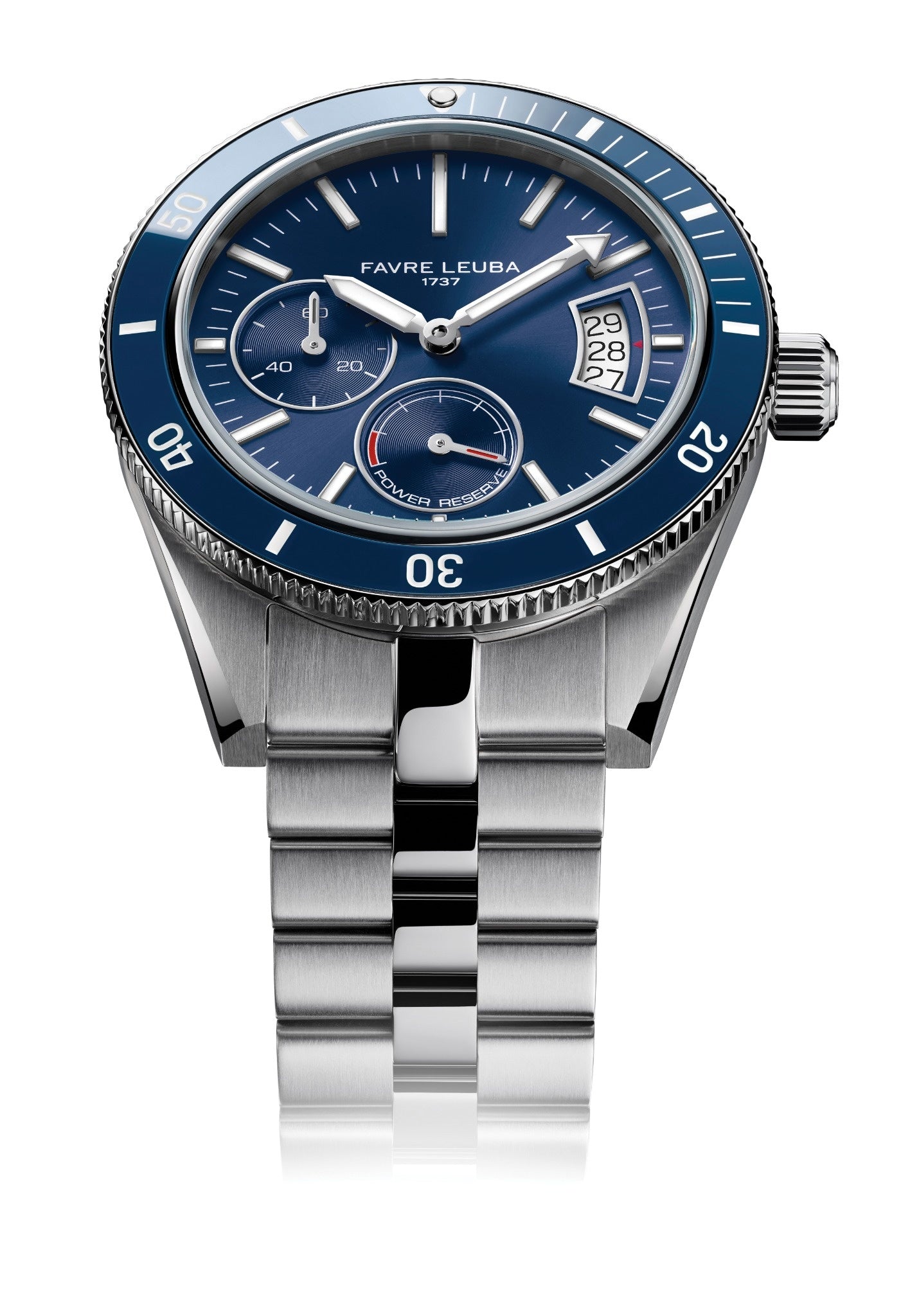 Favre Leuba Deep Raider Power Reserve Watch 00.20310.109.02.200 Front Bracelet Shot Grey Background