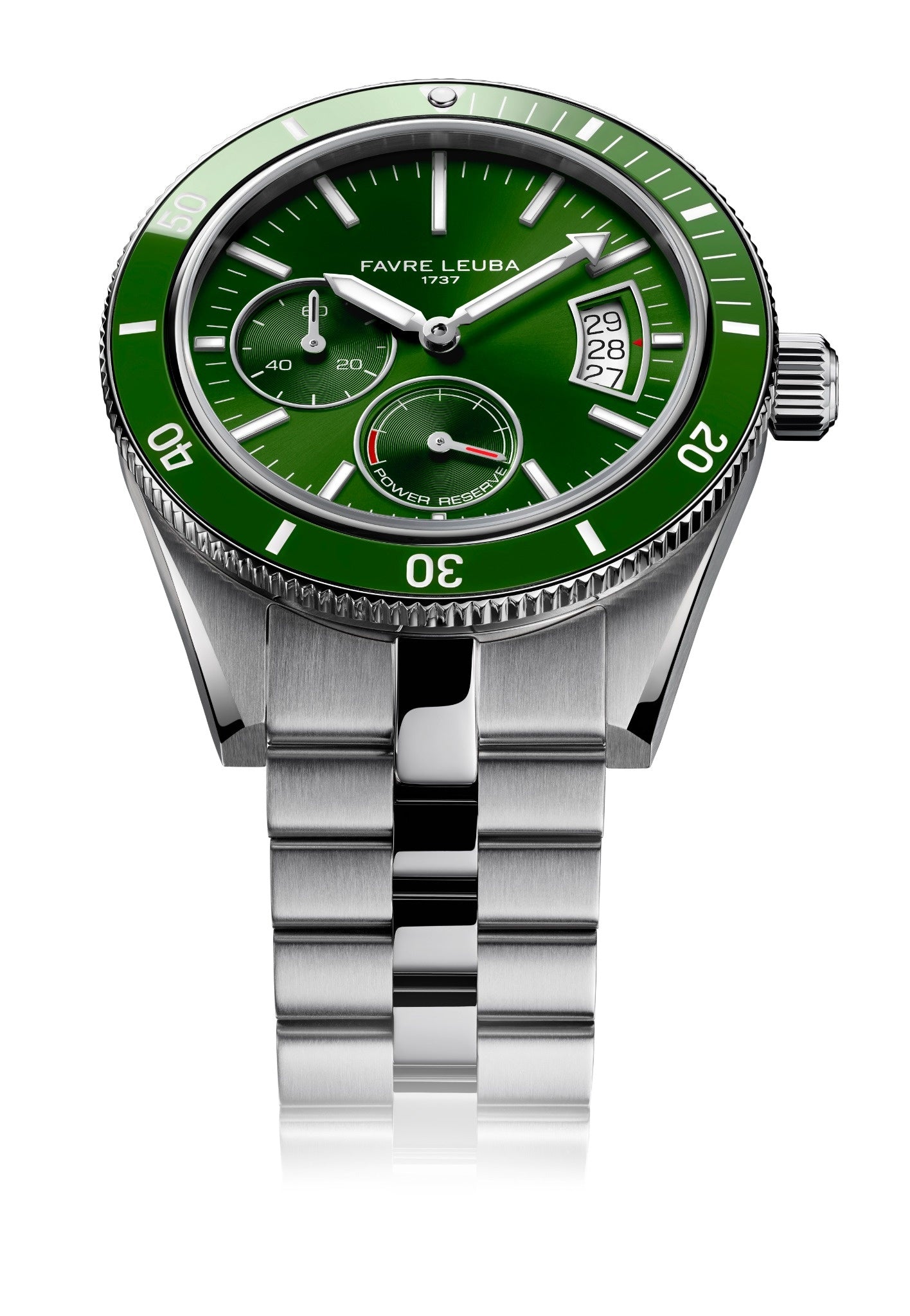 Favre Leuba Deep Raider Power Reserve Watch 00.20310.109.03.200 Front Bracelet Shot Grey Background