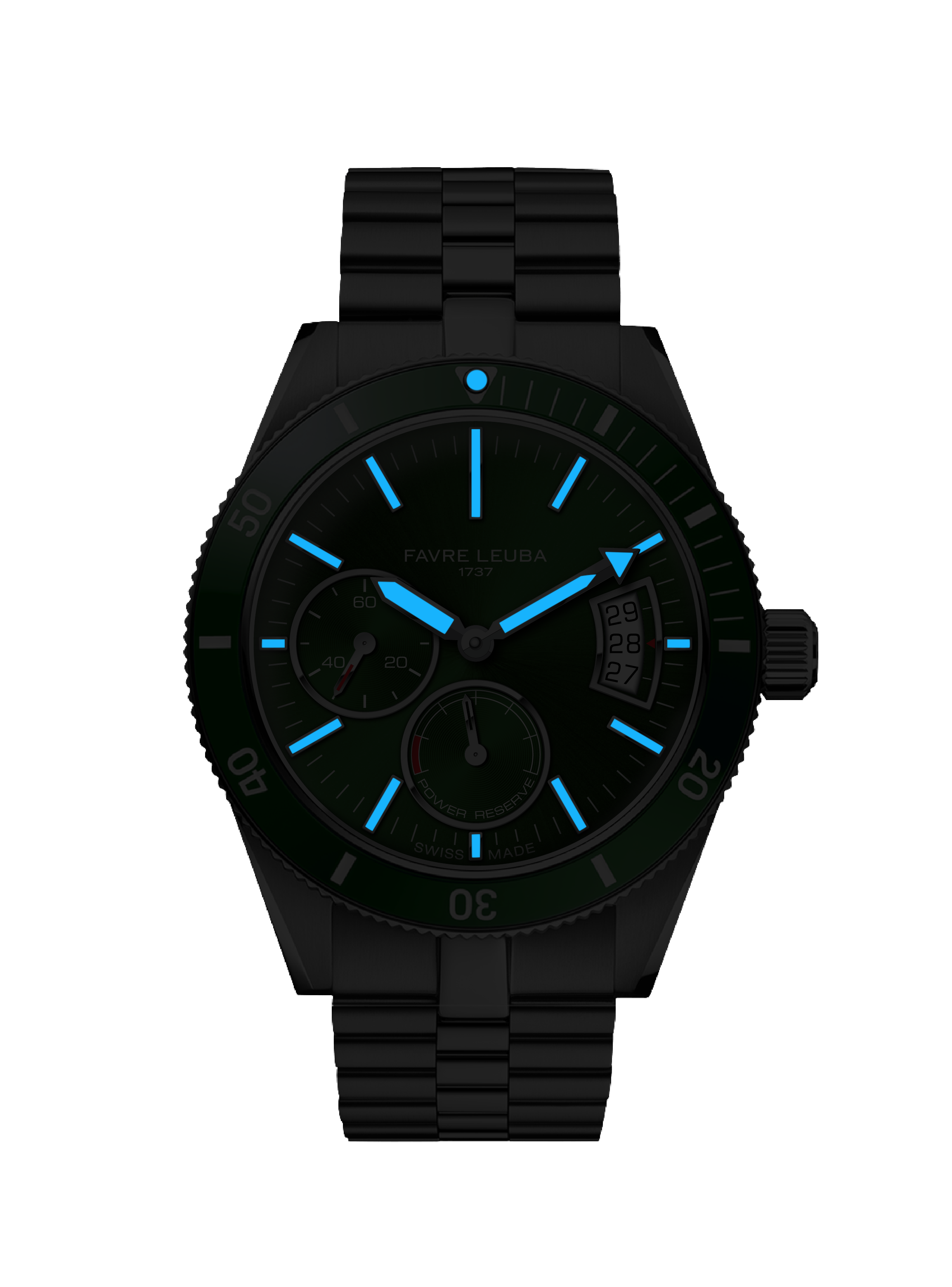 Favre Leuba Deep Raider Power Reserve Watch 00.20310.109.03.200 Lume Shot Dark Background