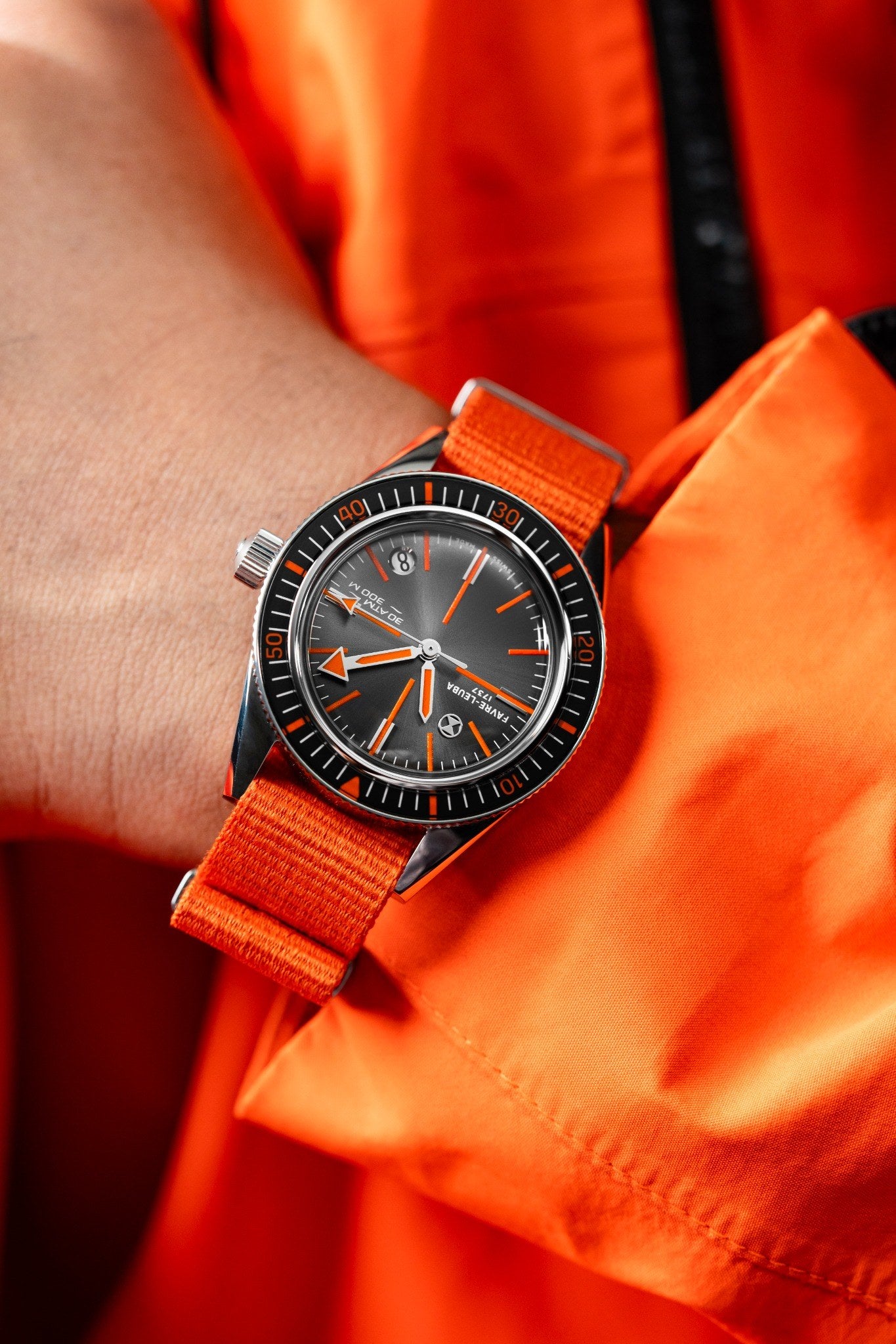 Favre Leuba Deep Raider Revival Watch 00.20307.100.09.200 Wrist Shot on Orange Strap