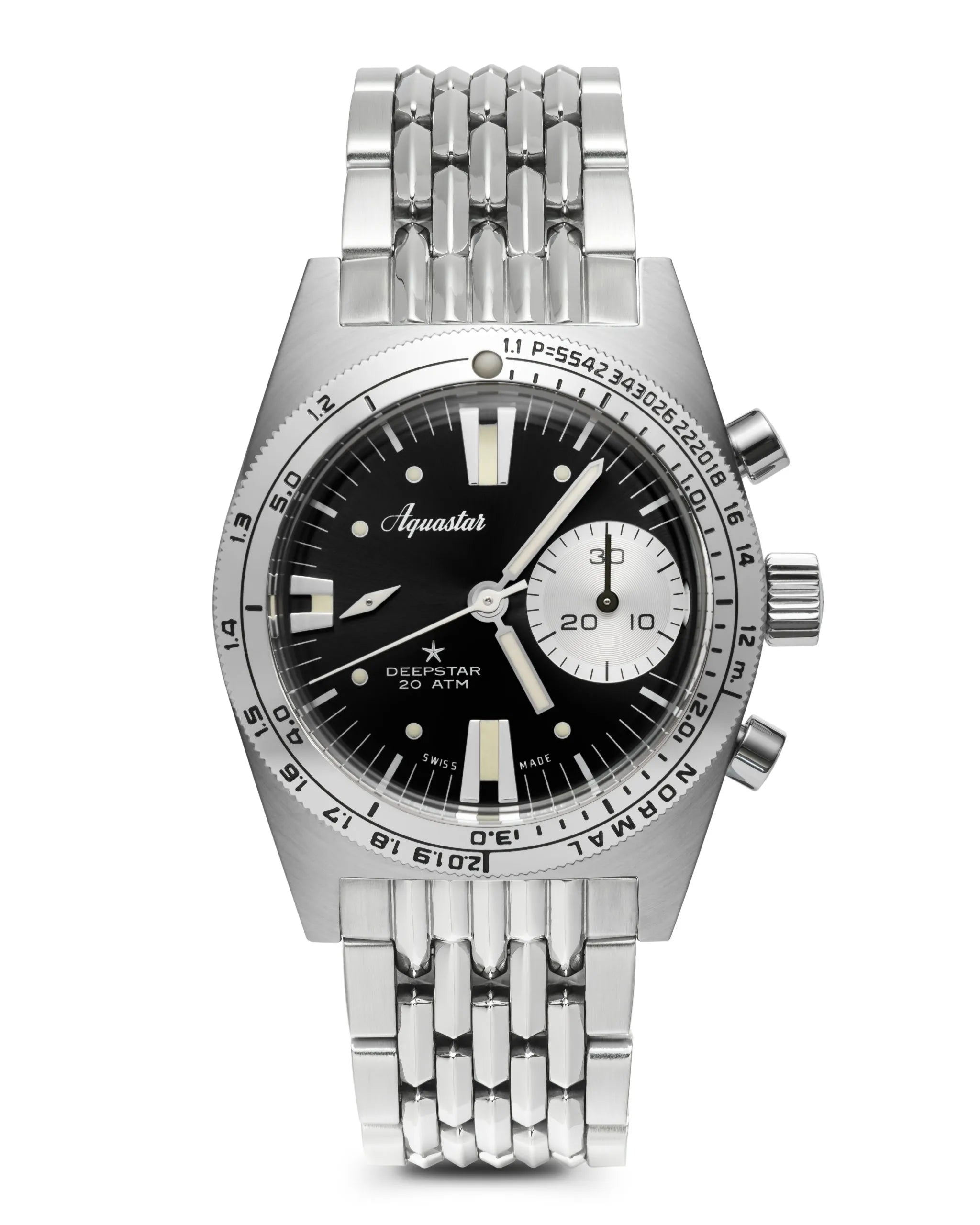 Aquastar Deepstar 39mm Chronograph Vintage Black Watch Steel DS39-BOR VB Image 1