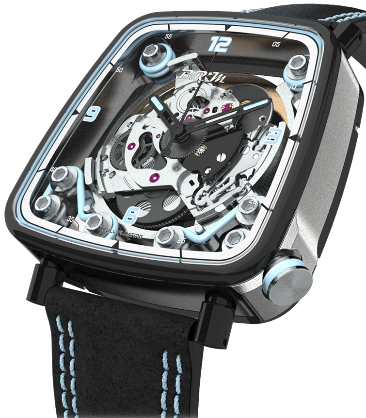 B.R.M. Watches FF39-40 Grey Titanium Black PVD Light Blue Watch FF39-40-TG-LFN-BLC Image 1