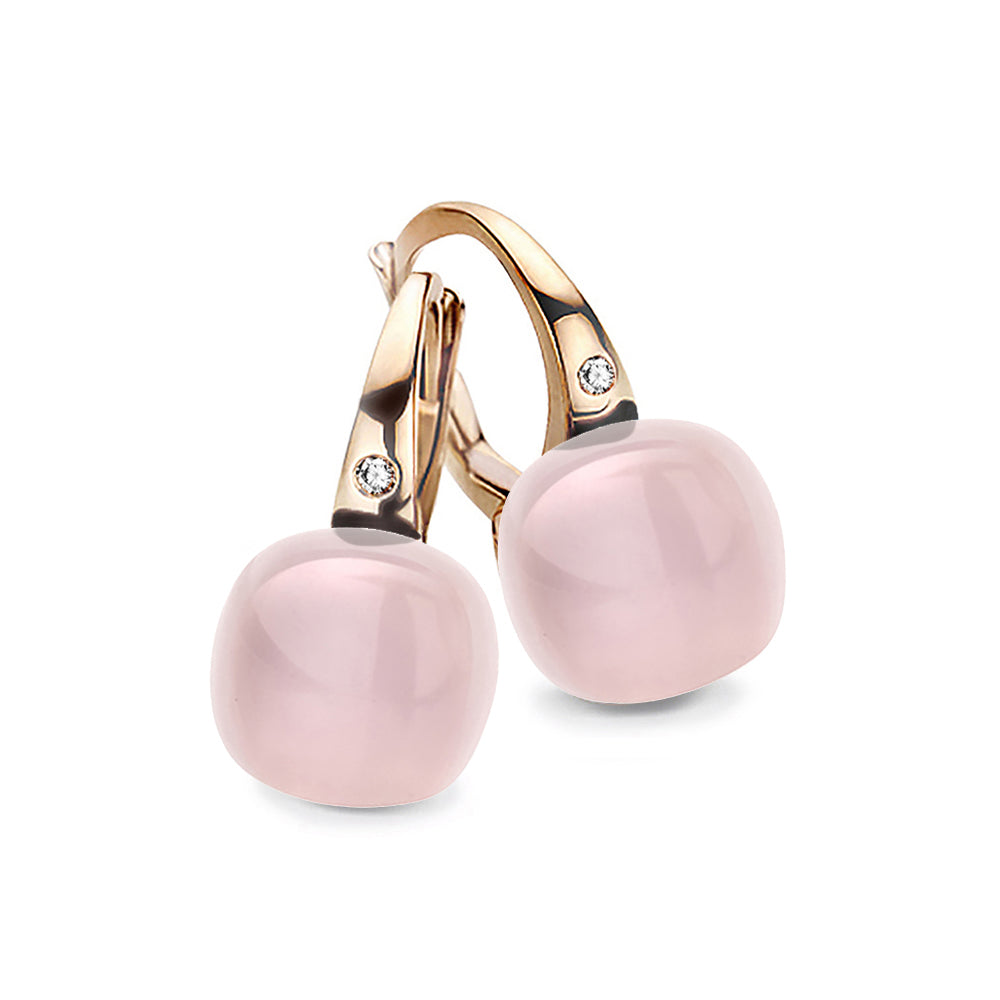 Bigli Mini Sweety Pink Quartz and Mother of Pearl 18ct Rose Gold Diamond Earrings BIG-123 Image 1