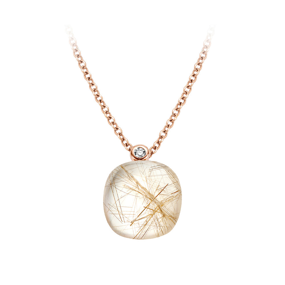 Bigli Mini Sweety Rutile Quartz and Mother Of Pearl 18ct Rose Gold Diamond Pendant BIG-113 Image 1