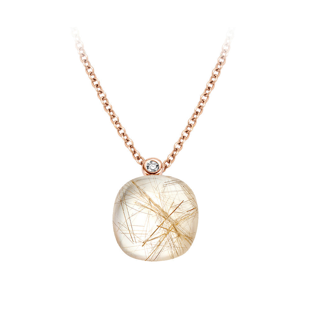 Bigli Mini Sweety Rutile Quartz and Mother Of Pearl 18ct Rose Gold Diamond Pendant BIG-113 Image 1