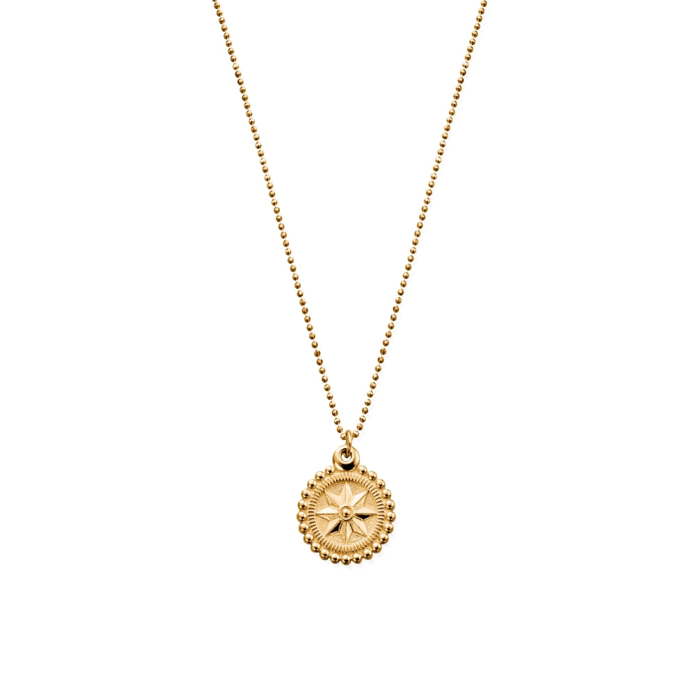 Chlobo Boho Luxe Gold Plated Diamond Cut Chain with Bobble Compass Pendant CBO-544 Image 1