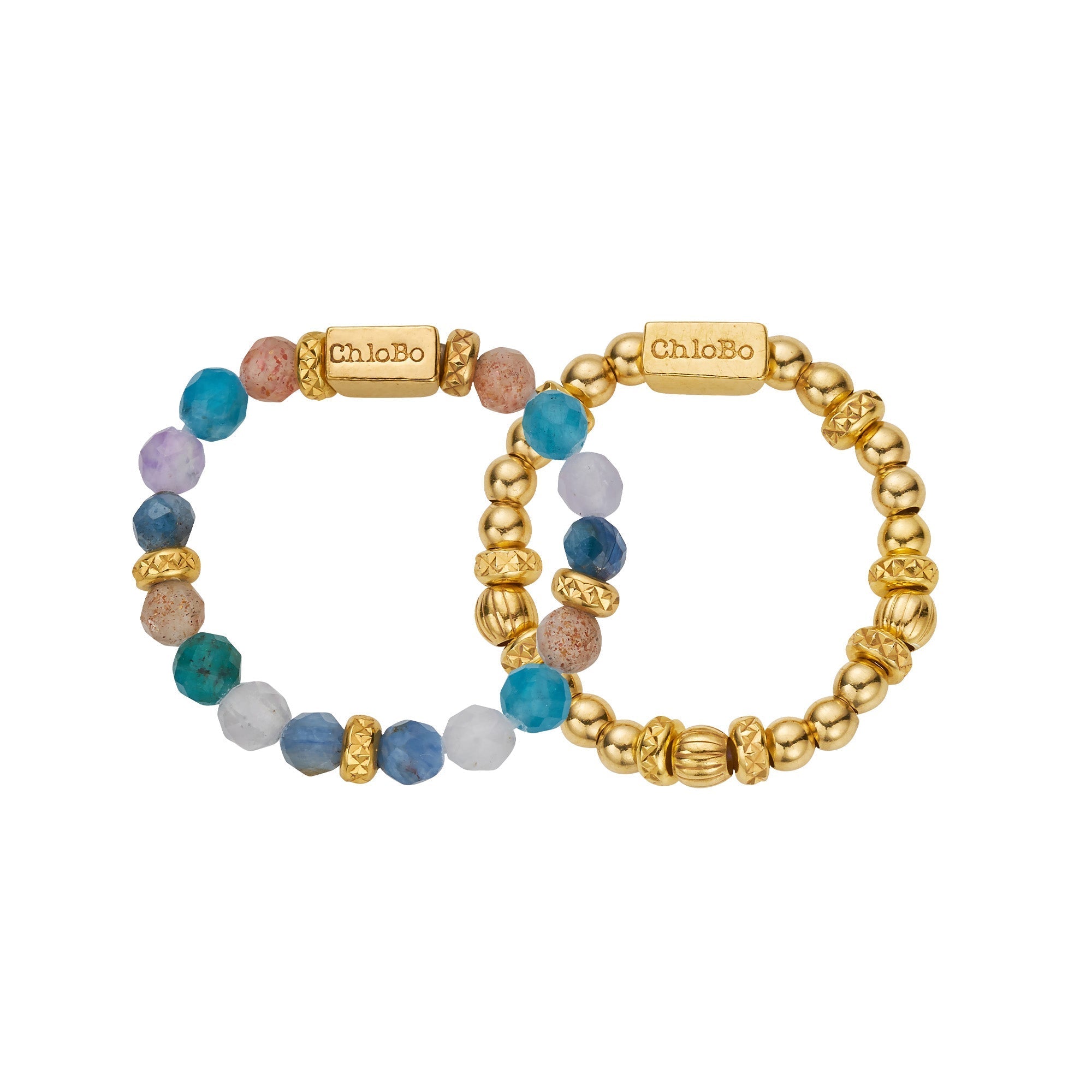 Chlobo Gold Plated Sterling Silver Beautiful Energy Set of 2 Rings CBO-530/L Image 1