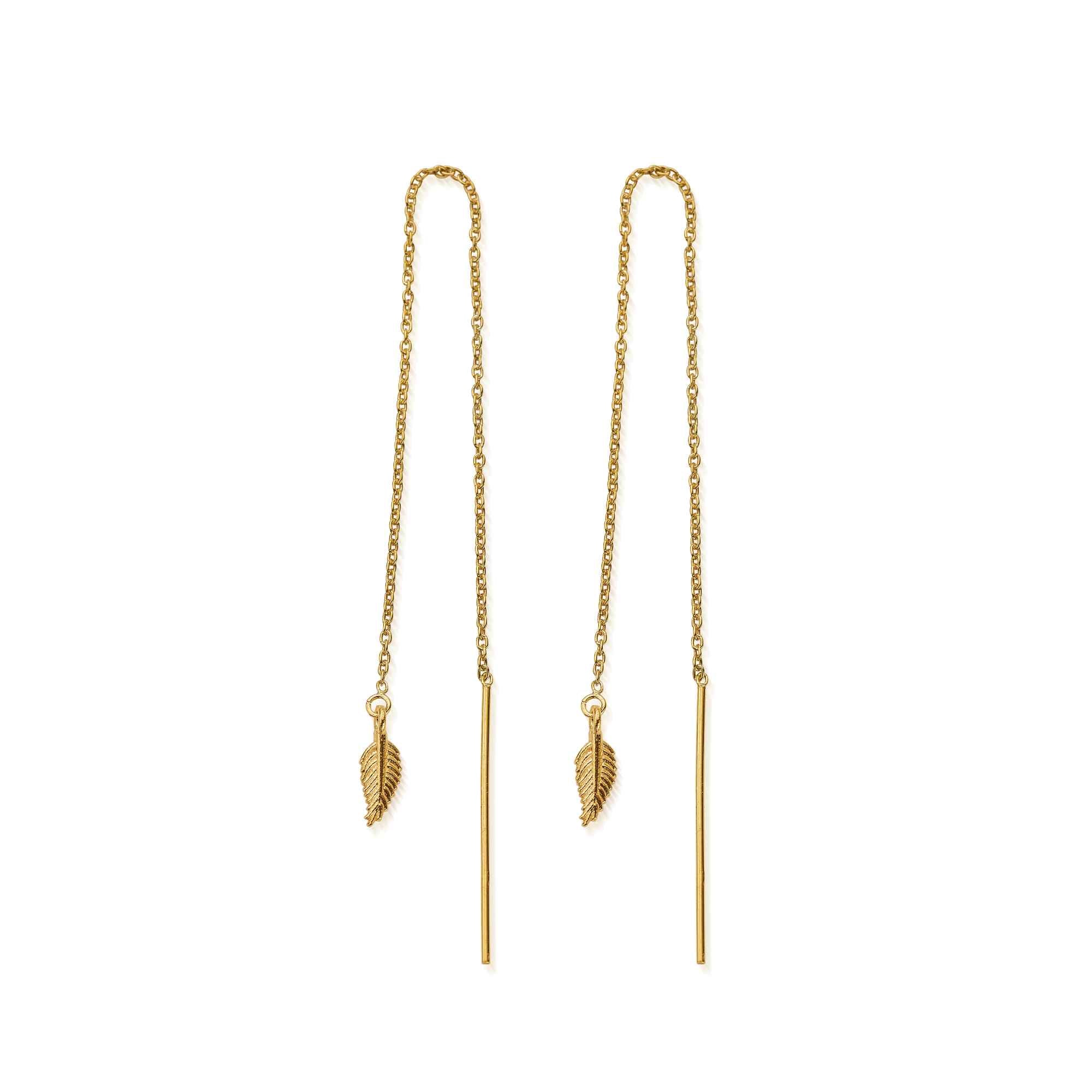 ChloBo Gold Plated Sterling Silver Feather Of Courage Pull Through Earrings CBO-524 Image 1