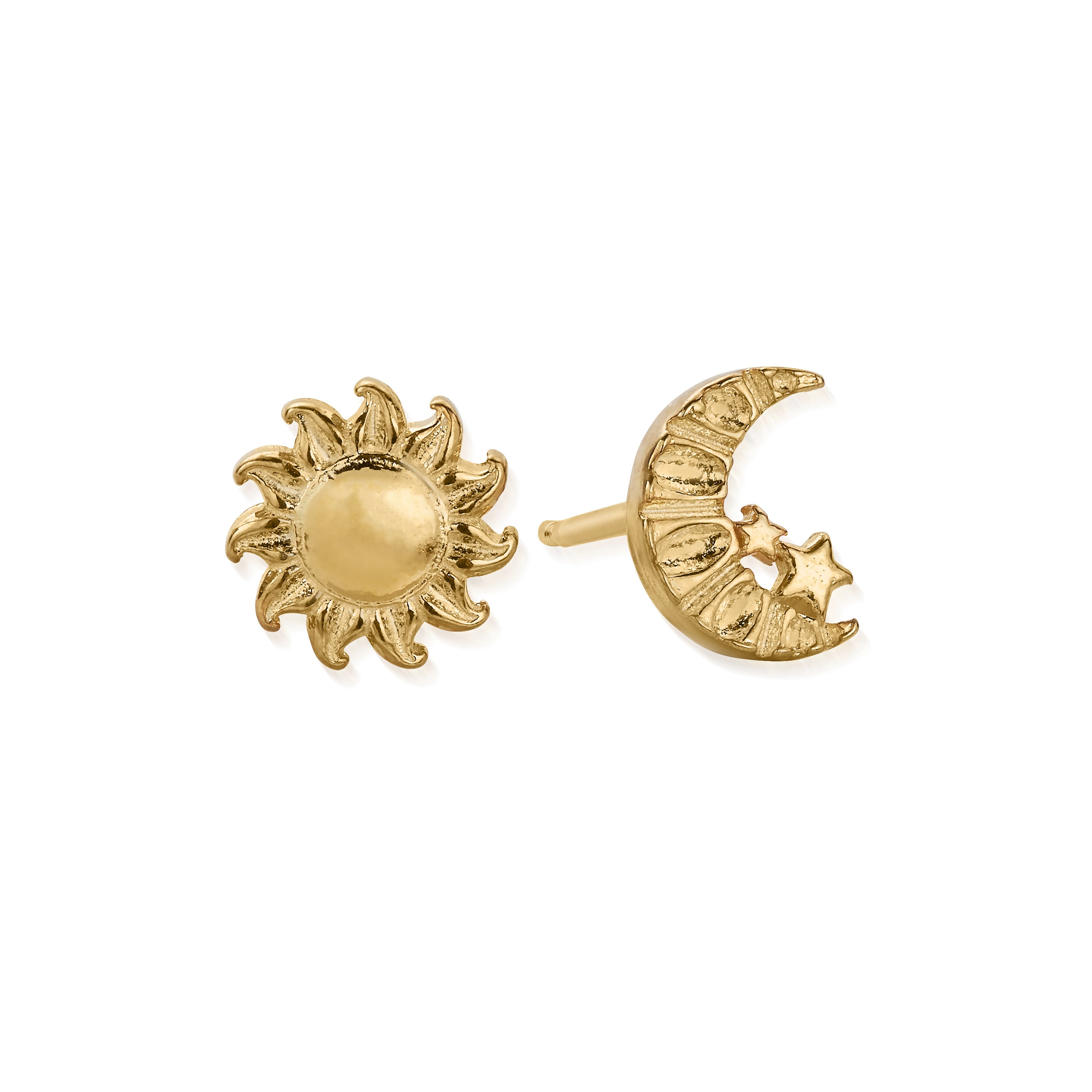 ChloBo Gold Plated Sterling Silver Moon And Sun Stud Earrings CBO-518 Image 1