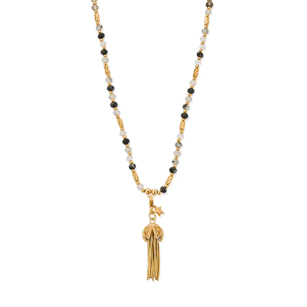 Chlobo Gold Plated Tassel Of Joy Black Rutilated Quartz Necklace CBO-680 Image 1