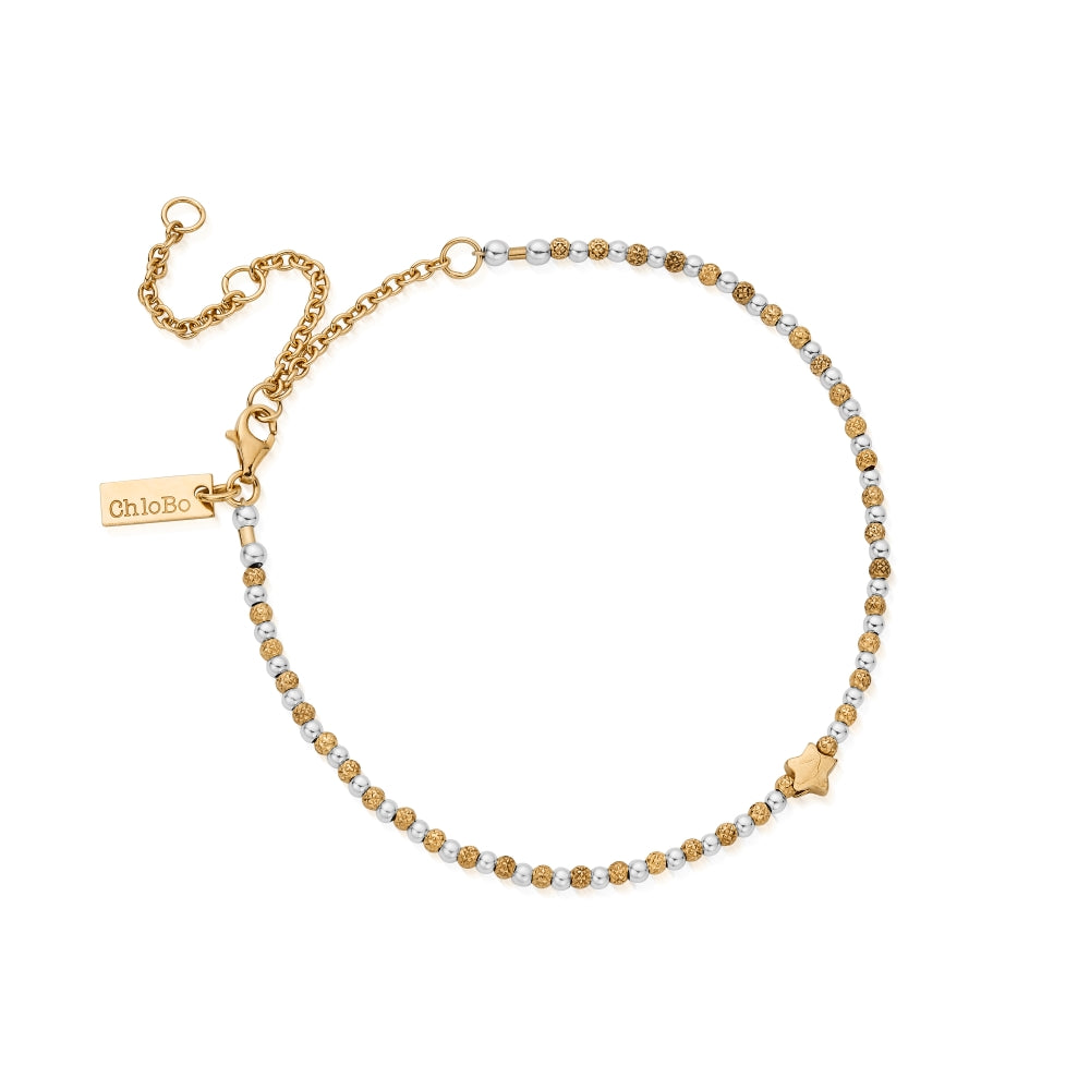 Chlobo Mixed Metal Gold Plated and Silver Inset Star Anklet CBO-558 Image 1